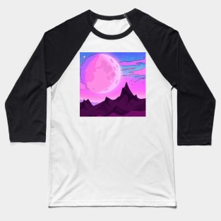 Mesmerizing Pink and Purple Moon Over Majestic Mountain Range Baseball T-Shirt